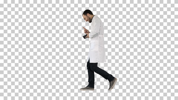 Walking attractive laughing doctor, Alpha Channel