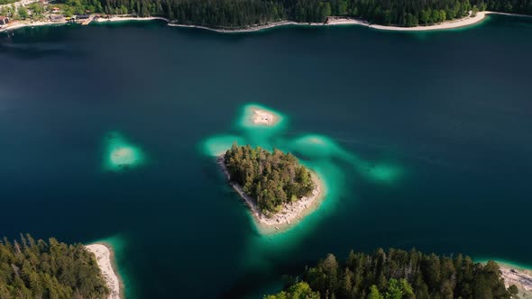 Breathtaking aerial view of Eibsee in Bavaria, Germany