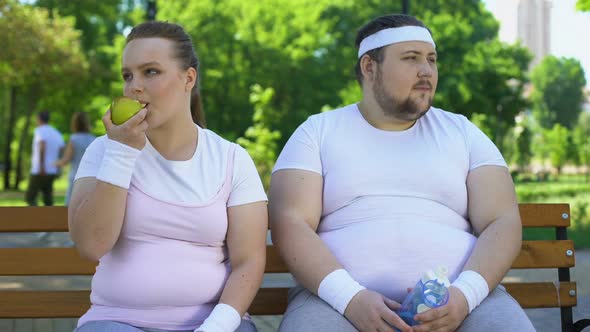 Fat Couple on Bench, Obese Girl Forces Boyfriend to Workout and Diet, Man Upset