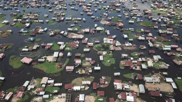 Drone view of Ganvie village, Benin