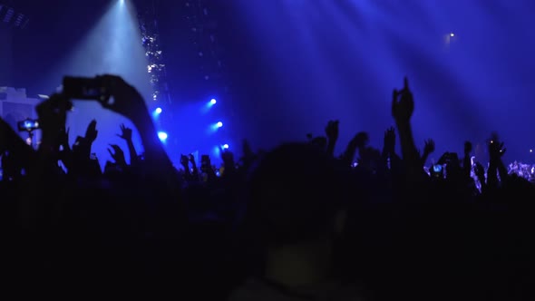 People dancing and raising hands up at the concert