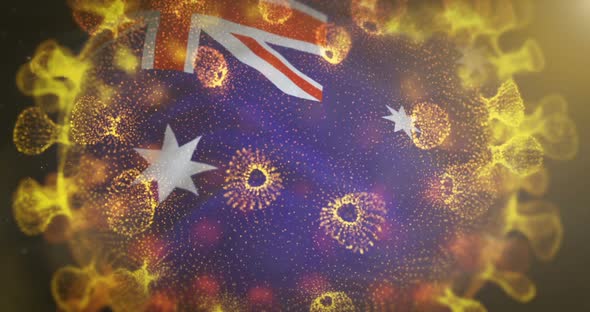 Australia Flag With Coronavirus Microbe  alt