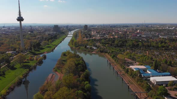 Top view of the embankment of the Neckar River.