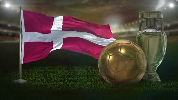 Denmark Flag With Football And Cup Background Loop