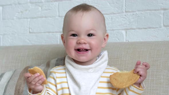 Child Makes Funny Faces Eats Big Tasty Cookie