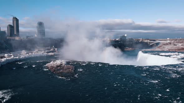 Aerial view from drone above Niagara Falls, Ontario, Canada