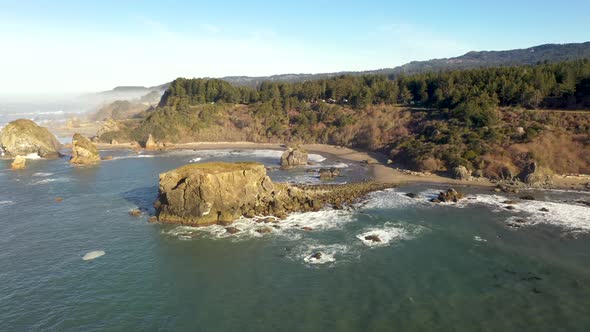 Travel Oregon background. Visit Oregon Coast. Harris Beach in Brookings, drone 4k.