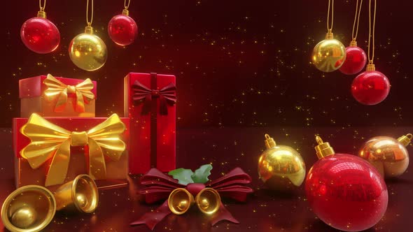 Christmas Red Decorations Glitter Background 3D