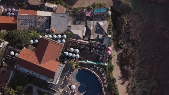 Aerial View of Famous Party Place Single Fin in Uluwatu.