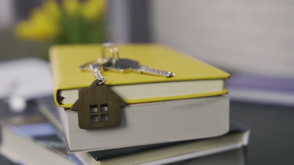 Keys with Wooden House Keychain