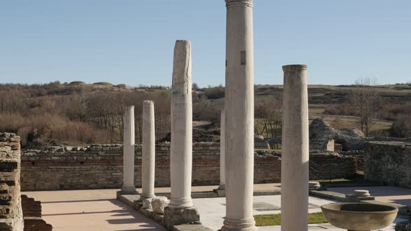 GAMZIGRAD, SERBIA - DECEMBER 25, 2017 Palace columns of Felix Romuliana  built by Roman Emperor Gale