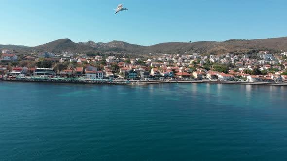Various drone shots in beautiful Urla, Izmir - the third largest city in Turkey. Blue waters of the