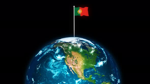 Portugal Flying Flag Wave Animated On 3d Planet Earth