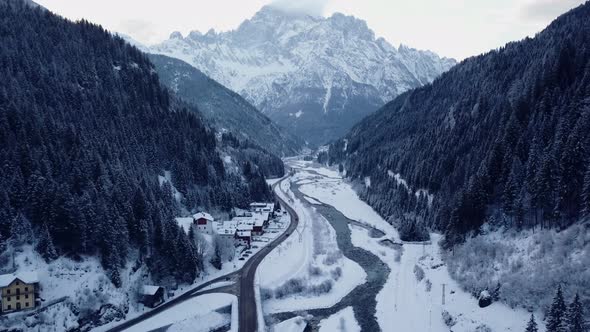 Road in the Middle of the Dolomites Mountains