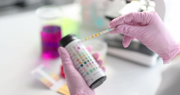 Scientist Working with Colored Litmus Paper in Laboratory