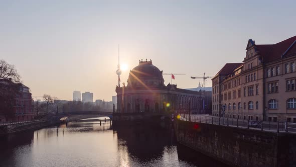 Day Hyperlapse of Berlin cityscape with spree river, Berlin, Germany