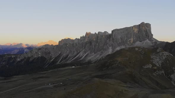 Sunset at Mountain range of Italian Dolomites