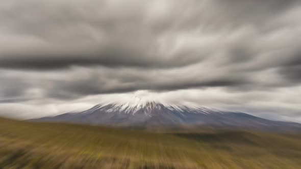 Stormy Clouds Sky over Volcanic Mountains Ruapehu in New Zealand Wild Nature Landscape