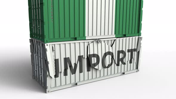 Container with Flag of Nigeria Breaks Container with IMPORT Text