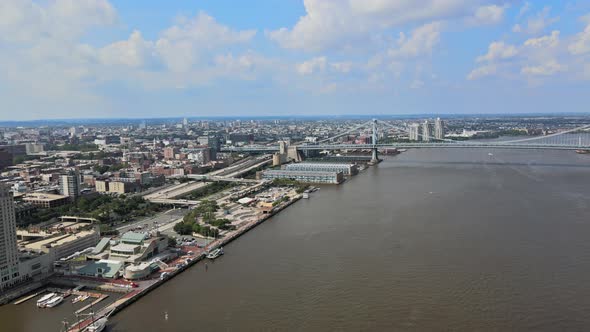 The Roads and Infrastructure Bridge on of a City Along a the Delaware River Philadelphia PA Skyline