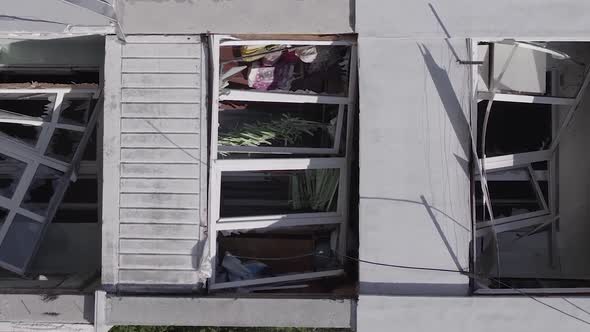 Vertical Video of a Wartorn Building in Ukraine