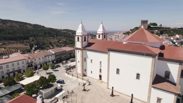 Aerial view of Santa Maria da Devesa church, Castelo de Vide in Portugal