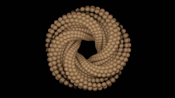 HD 3D animation. Beautiful abstract twisted torus made of wood balls rotates