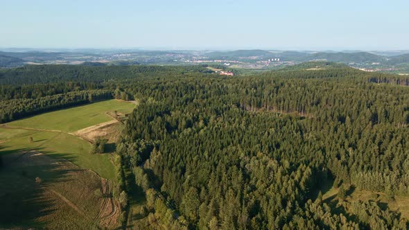 Mountains and Green Fields Aerial View