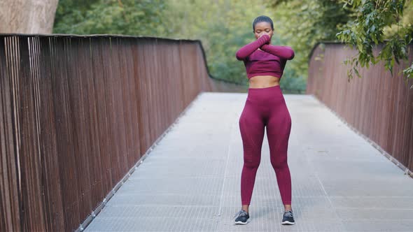 Morning Sport Practice of Fit Young Black Millennial Woman in Park