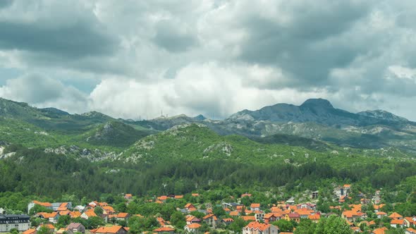 View of Lovcen Mountain and Clouds in Cetinje City Montenegro