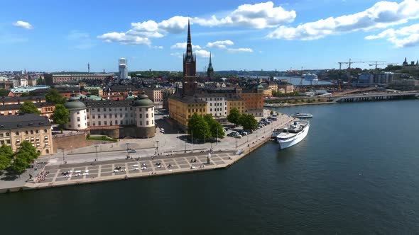 Aerial View of the Stockholm Old Town  Gamla Stan Cityscape Near the City Hall Top
