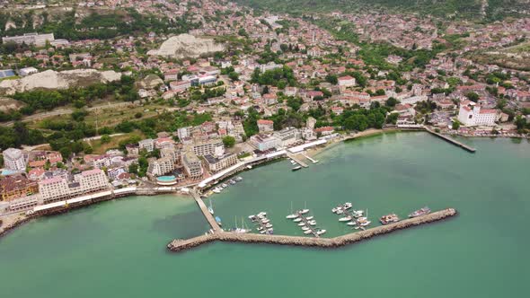 Aerial View of The Town of Balchik on the Black Sea Coast Bulgaria