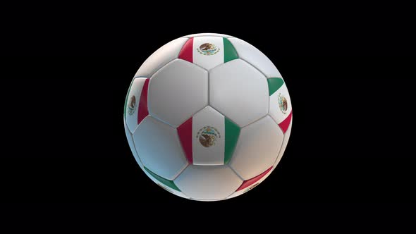 Soccer ball with flag Mexico, on black background loop alpha alt