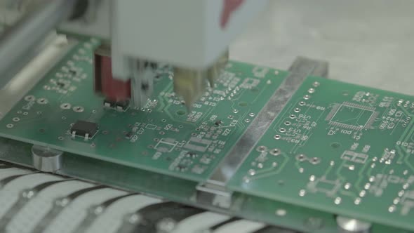 Production of Electronic Board. Close-up