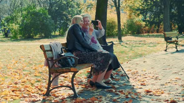 Zoom Shot of Young Woman and Her Grandmother Watching Something on Smartphone in Park