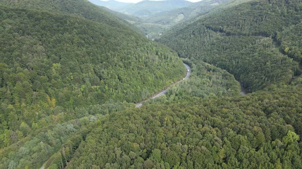 Aerial View of the Carpathian Mountains in Autumn. Ukraine