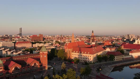 Aerial shot of Wroclaw city in Poland, Central Europe