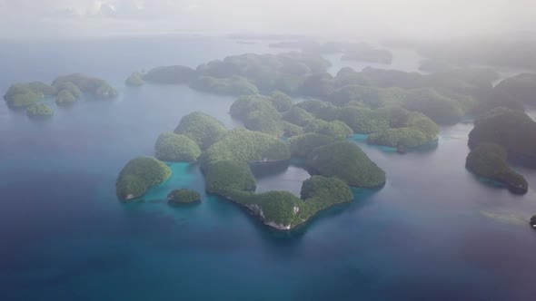 Aerial Footage of a Limestone Islands in Rock Islands Palau