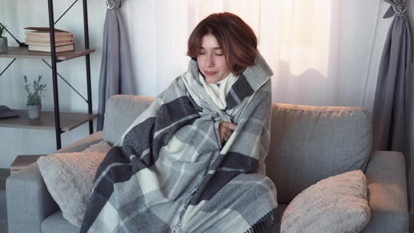 Catch Flu Shivering Woman Covid Infection Sick