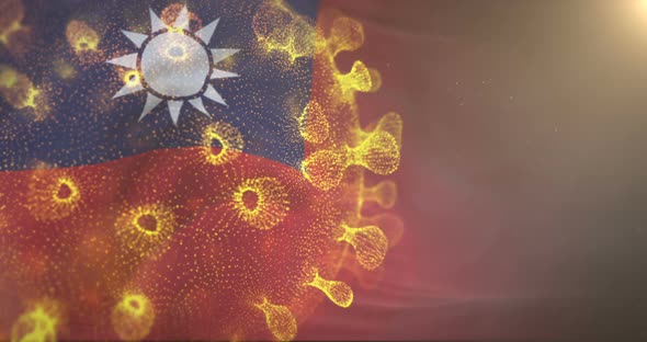 Taiwan Flag With Corona Virus Bacteria 4K