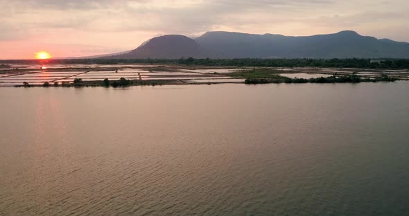 Aerial Suset Mountian And River 4k