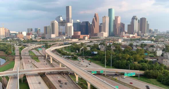 High angle establishing time lapse shot of downtown Houston. This video was filmed in 4k for best im