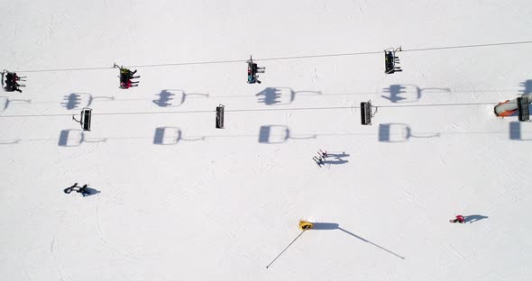 Aerial View of the Ski Resort in Mountains at Winter