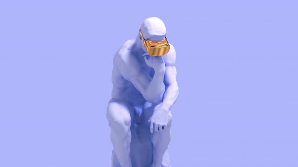 3d glitch of sculpture thinker