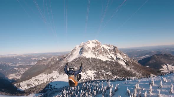 Free Flight Paragliding in Cold Winter Mountains Nature Freedom Flying Adrenaline Adventure