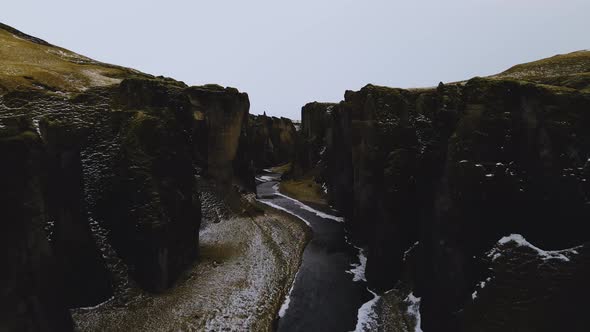 Drone Flight Over Landscape And Fjaorargljufur Canyon