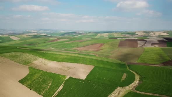 Aerial of Hilly Agricultural Fields in Morocco