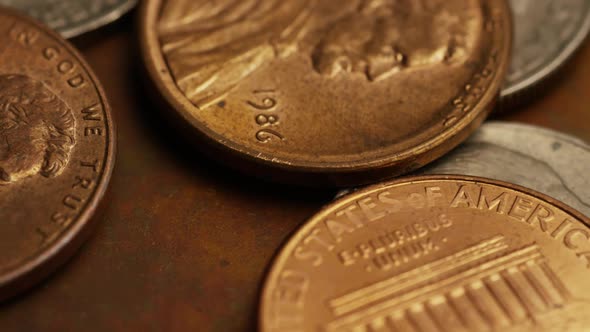 Rotating stock footage shot of American monetary coins