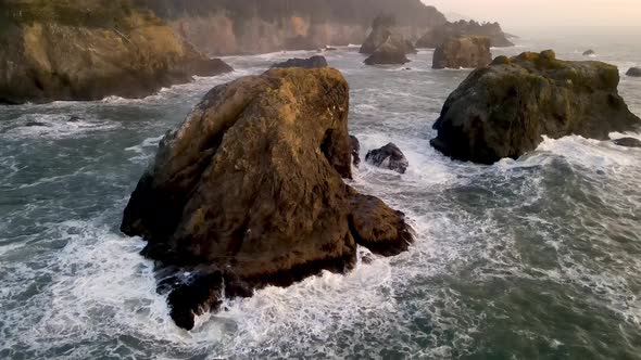 Aerial of the rugged coastline of Oregon, USA