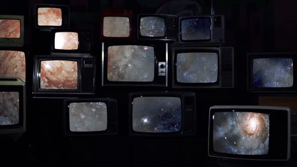 Spiral Galaxy on a Retro Multi Screen TV Wall.